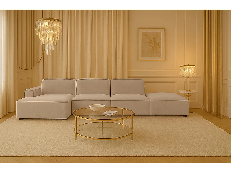 Ecksofa L-Form + Hocker Cursal, Stoff Salvador, Beige, Links