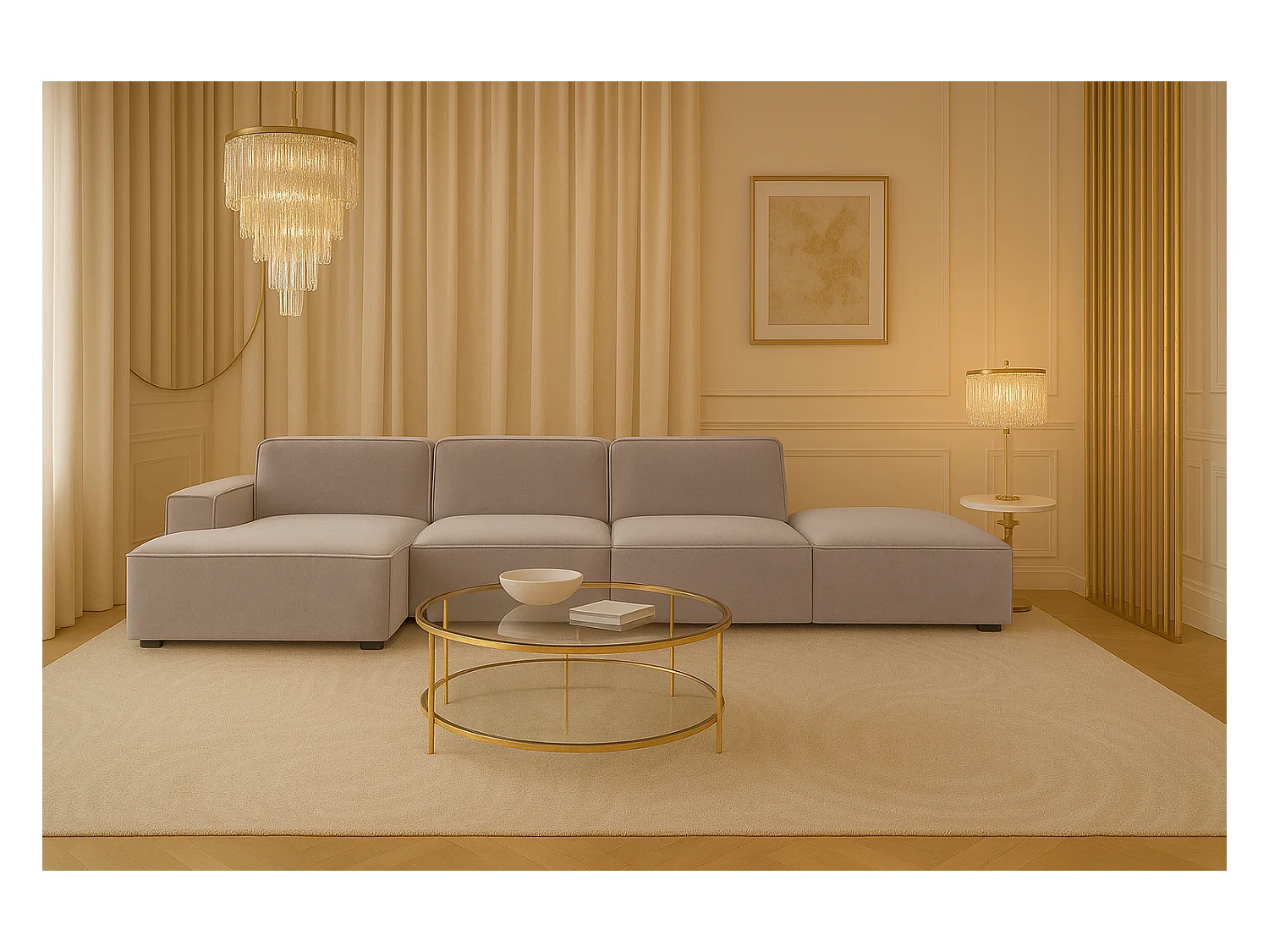 Hoekbank L-vorm + poef Cursal, stof Salvador, grijs, links