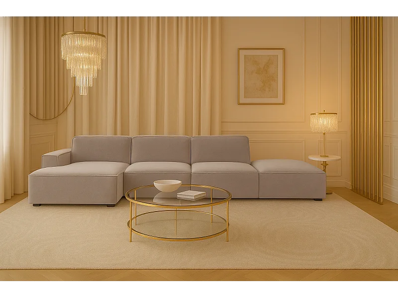 Hoekbank L-vormig + kruk Cursal, stof Salvador, grijs, links