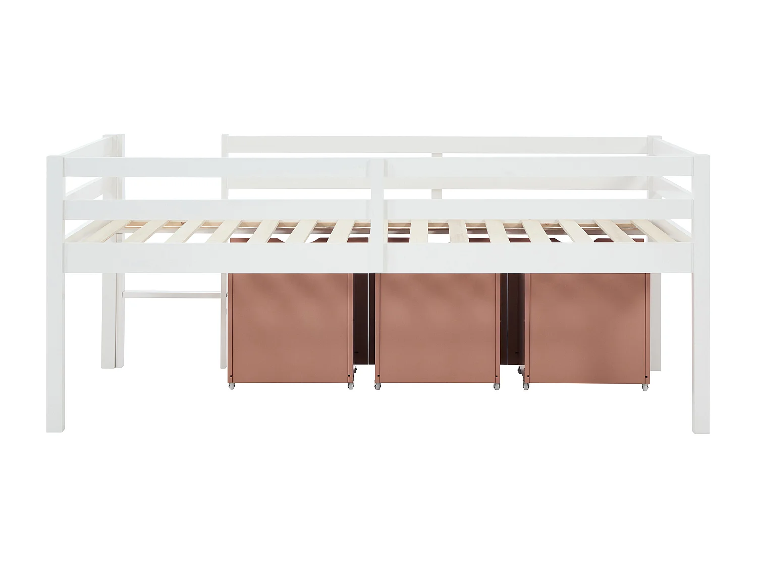 Lit mi-hauteur 90 x 190 cm avec rangement - Pin et MDF - Blanc et rose + Matelas - LANIORI