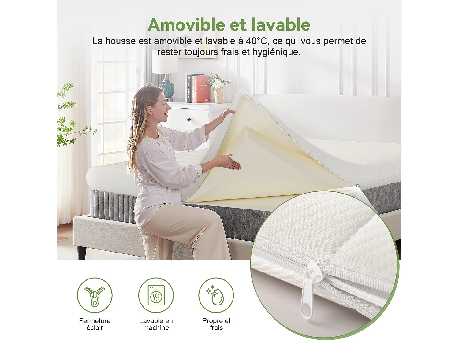 Hiazurm Topper 90x190 - Matelas de Top - Surmatelas - Matelas en Mousse Mémoire à 7 Zones - Double Couche de Mousse & Antidérapant- 8 cm d'Épaisseur
