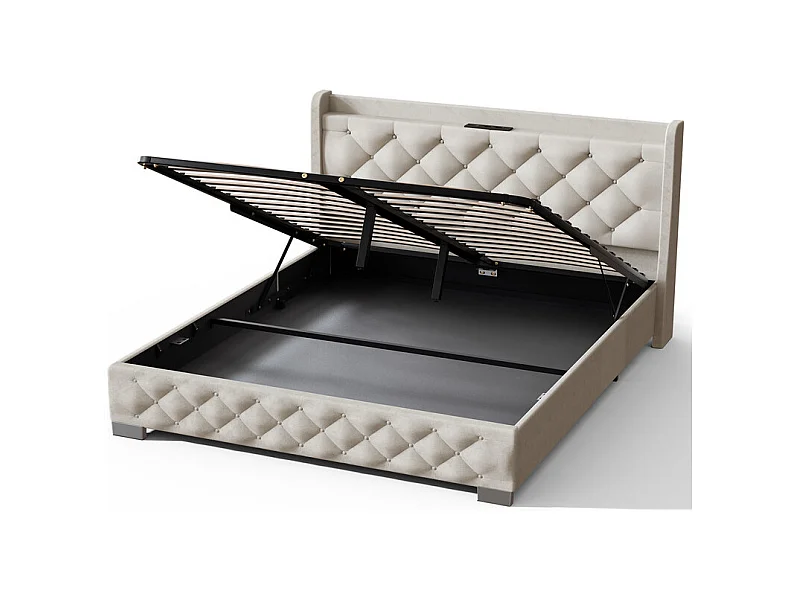 Hiazurm Boxspring 140x200 cm - Lit avec 680L d'Espace de Rangement - Tête de Lit Rembourrée en Velours - Éclairage LED RGB avec 64 Couleurs