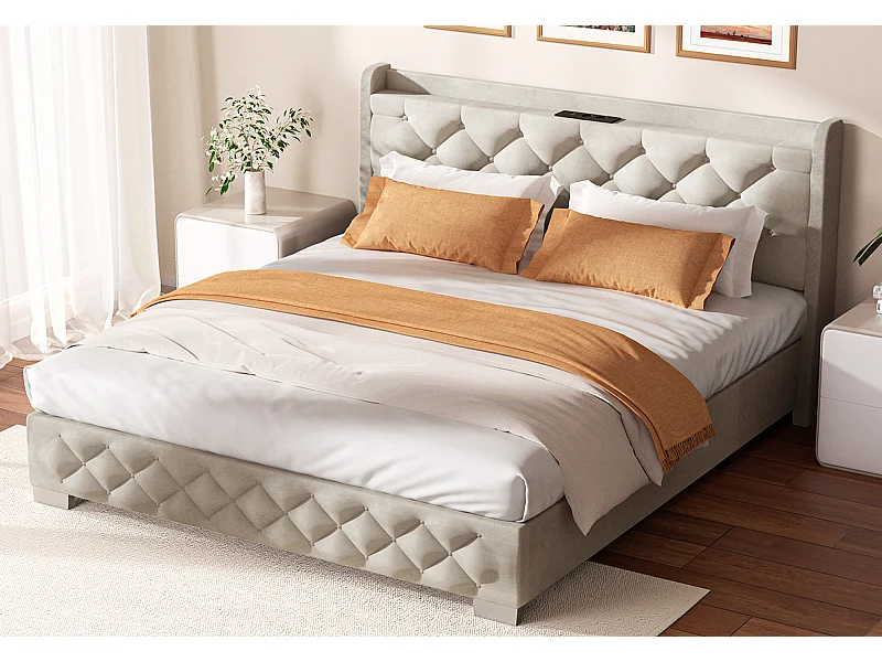 Hiazurm lit coffre 140x200 cm - Lit avec 680L d'Espace de Rangement - Tête de Lit Rembourrée en Velours - Éclairage LED RGB avec 64 Couleurs