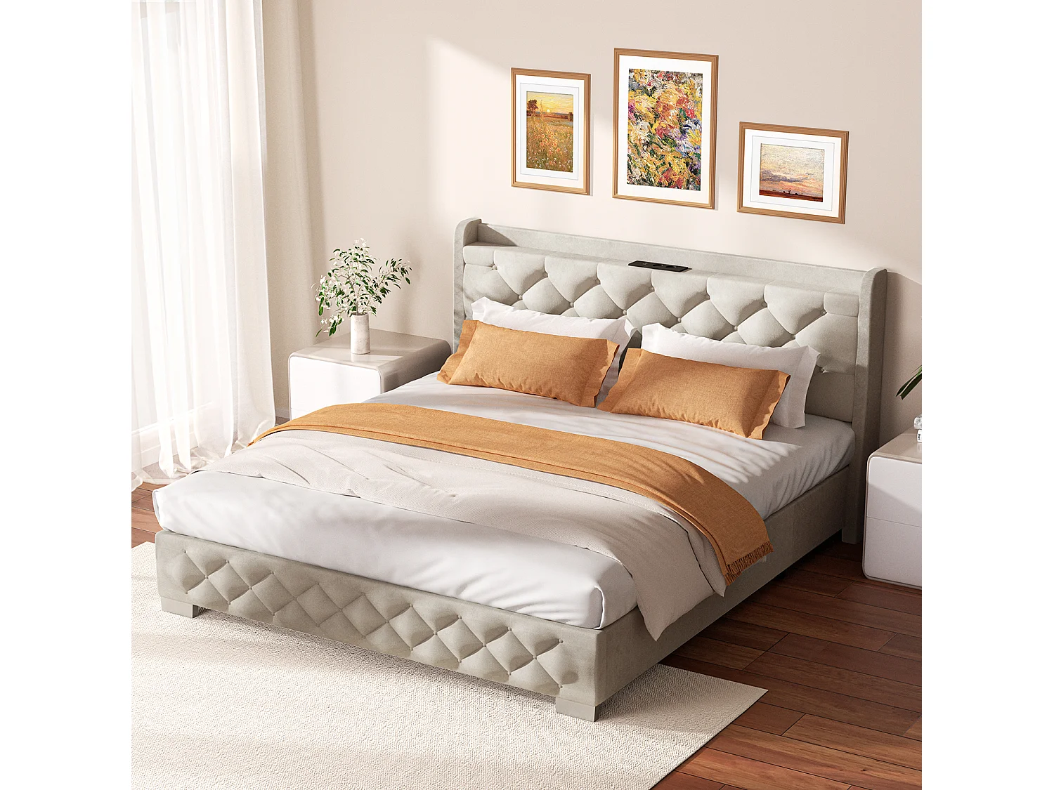 Hiazurm Boxspring 140x200 cm - Lit avec 680L d'Espace de Rangement - Tête de Lit Rembourrée en Velours - Éclairage LED RGB avec 64 Couleurs