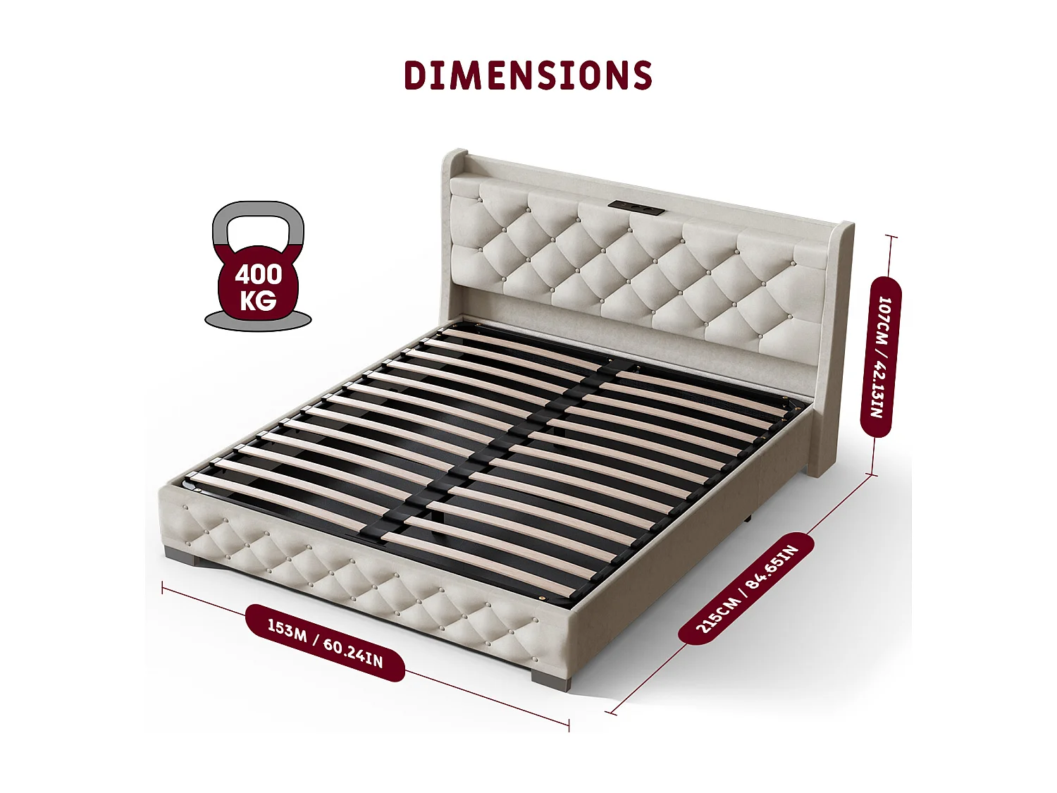 Hiazurm Boxspring 140x200 cm - Lit avec 680L d'Espace de Rangement - Tête de Lit Rembourrée en Velours - Éclairage LED RGB avec 64 Couleurs