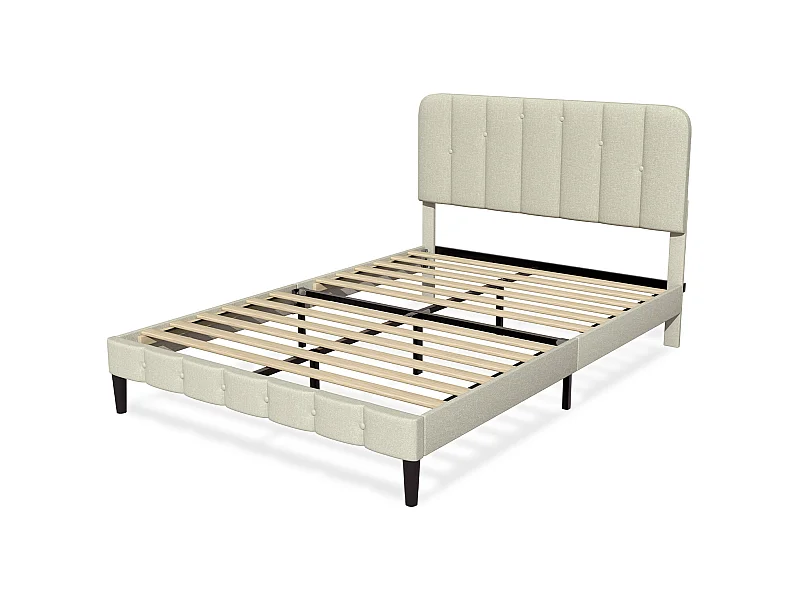 Hiazurm Lit - Lit Double 140x200 cm - Avec Tête de Lit en Toile Grise - Cadre en Acier Renforcé - Sommier à Lattes en Bois Massif