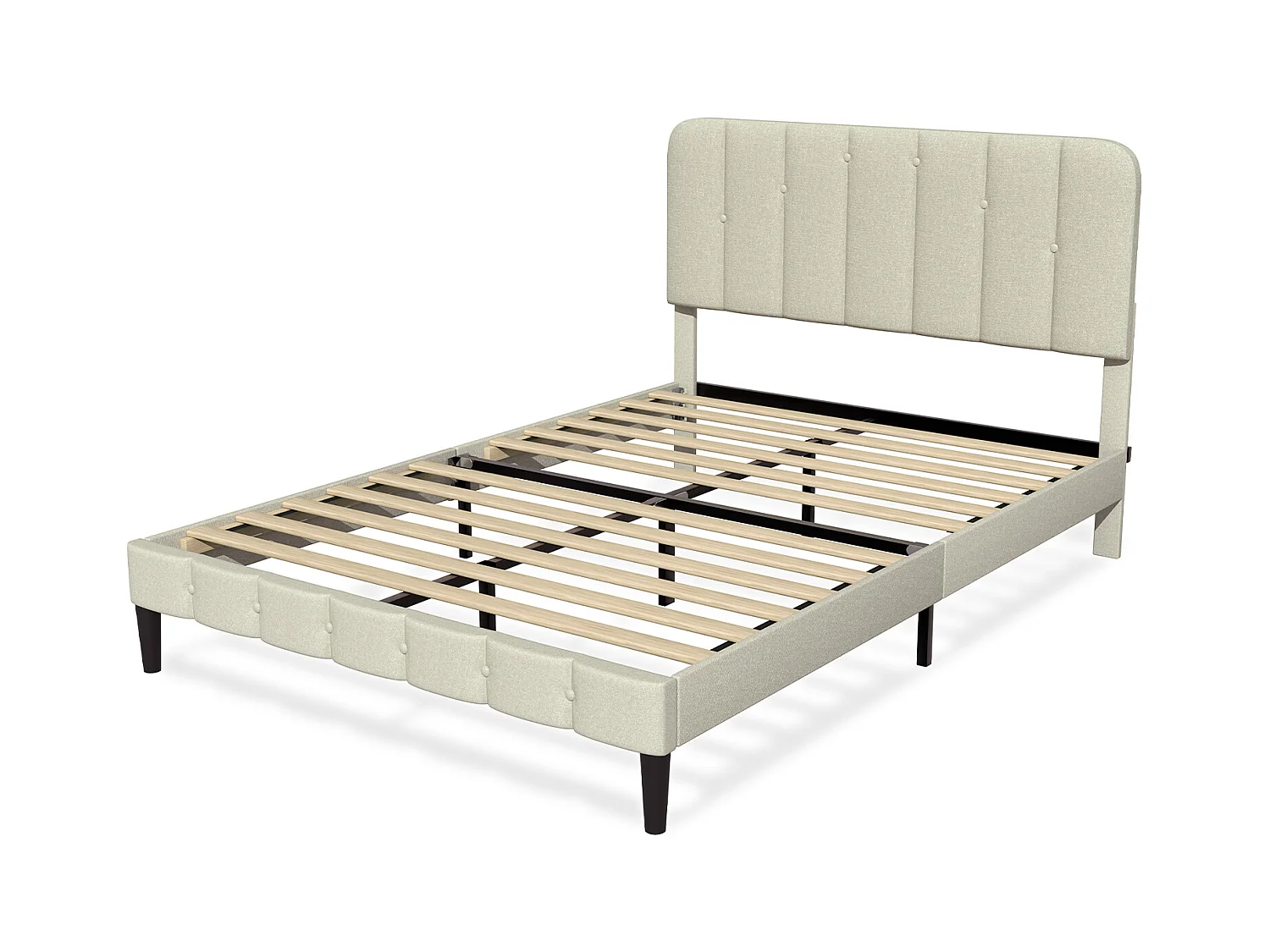 Hiazurm Lit - Lit Double 140x200 cm - Avec Tête de Lit en Toile Grise - Cadre en Acier Renforcé - Sommier à Lattes en Bois Massif