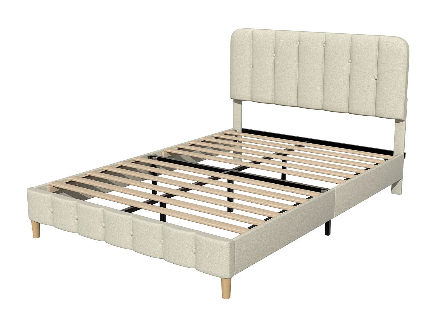 Hiazurm Lit - Lit Double 140x200 cm - Avec Tête de Lit en Toile Grise - Cadre en Acier Renforcé - Sommier à Lattes en Bois Massif