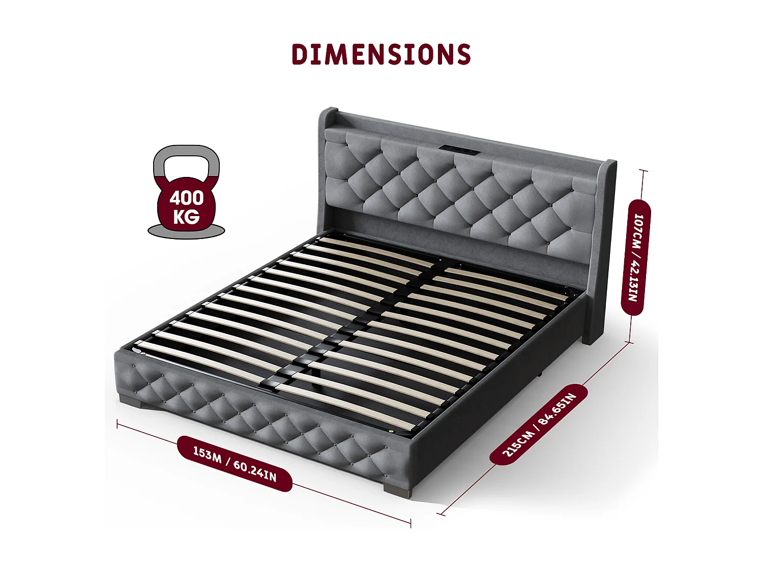 Hiazurm Boxspring 140x200 cm - Lit avec 680L d'Espace de Rangement - Tête de Lit Rembourrée en Velours - Éclairage LED RGB avec 64 Couleurs