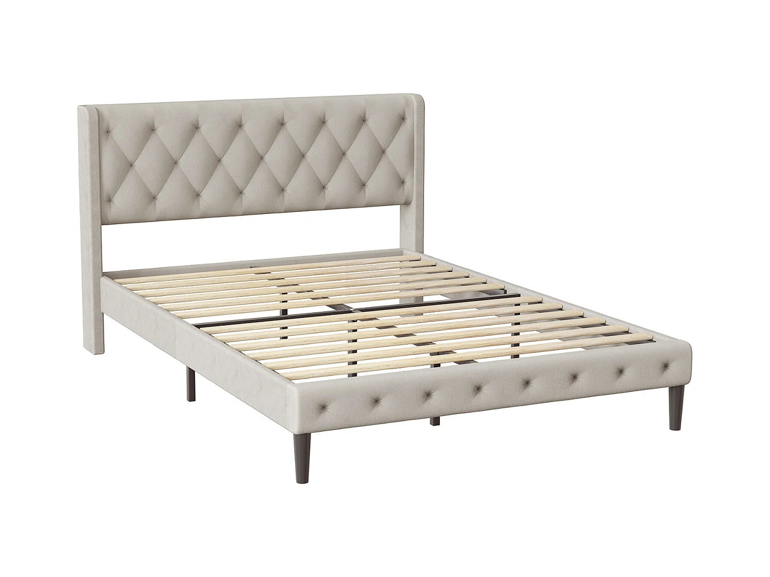 Hiazurm Lit - Lit Double 140x200 cm - Avec Tête de Lit en Velours de Luxe - Cadre en Acier Renforcé - Sommier à Lattes en Bois Massif