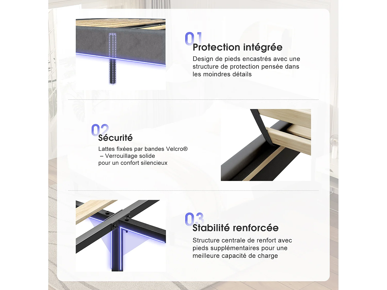 Hiazurm Lit - Lit Double 140x200 cm - Avec Tête de Lit en Velours de Luxe - Cadre en Acier Renforcé - Sommier à Lattes en Bois Massif