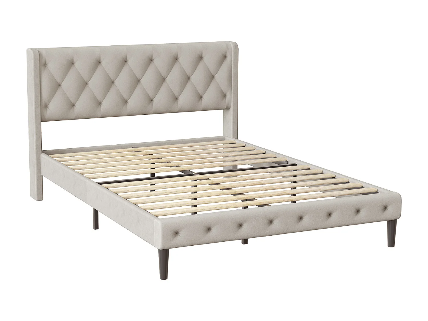 Hiazurm Lit - Lit Double 140x200 cm - Avec Tête de Lit en Velours de Luxe - Cadre en Acier Renforcé - Sommier à Lattes en Bois Massif