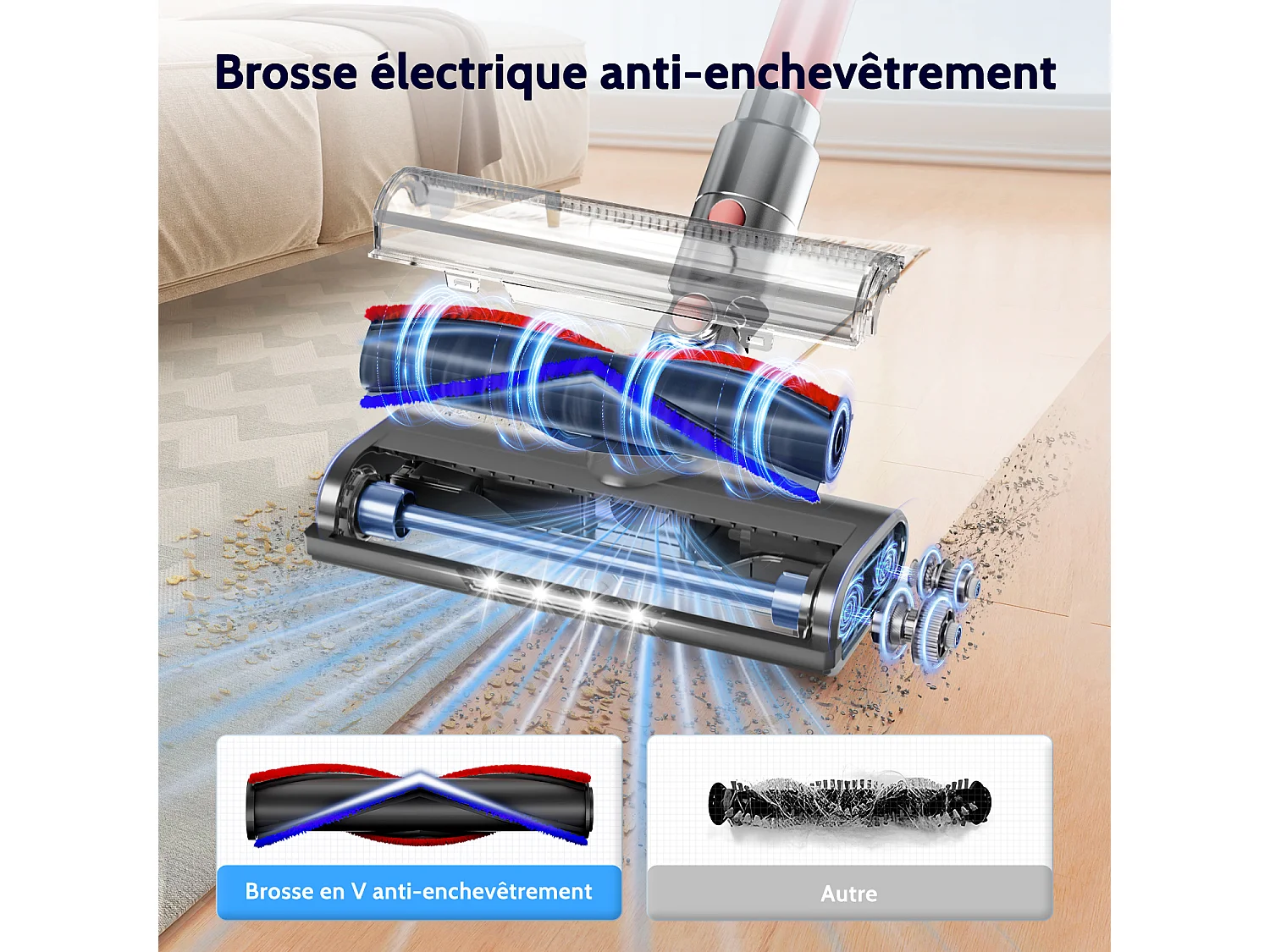 Hiazurm Aspirateur Sans Fil - Aspirateur à Main 65000Pa - 3 Niveaux de Puissance d'Aspiration - Écran LED - Autonomie de 20 à 70 Minutes - 1,8L