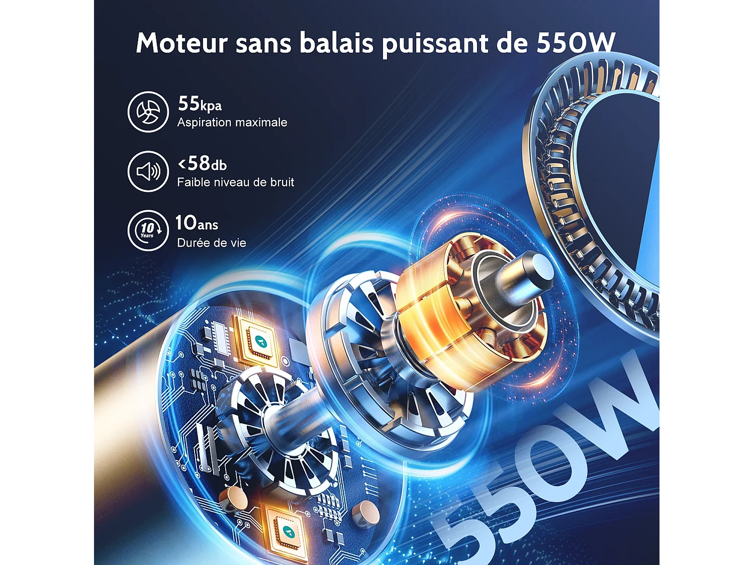 Hiazurm Aspirateur Sans Fil - Aspirateur à Main 65000Pa - 3 Niveaux de Puissance d'Aspiration - Écran LED - Autonomie de 20 à 70 Minutes - 1,8L
