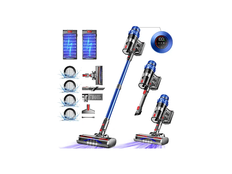 Hiazurm Aspirateur Sans Fil - Aspirateur à Main 65000Pa - 3 Niveaux de Puissance d'Aspiration - Écran LED - Autonomie de 20 à 70 Minutes - 1,8L