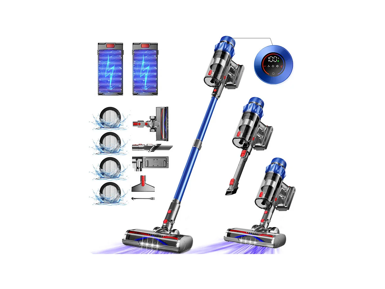 Hiazurm Aspirateur Sans Fil - Aspirateur à Main 65000Pa - 3 Niveaux de Puissance d'Aspiration - Écran LED - Autonomie de 20 à 70 Minutes - 1,8L