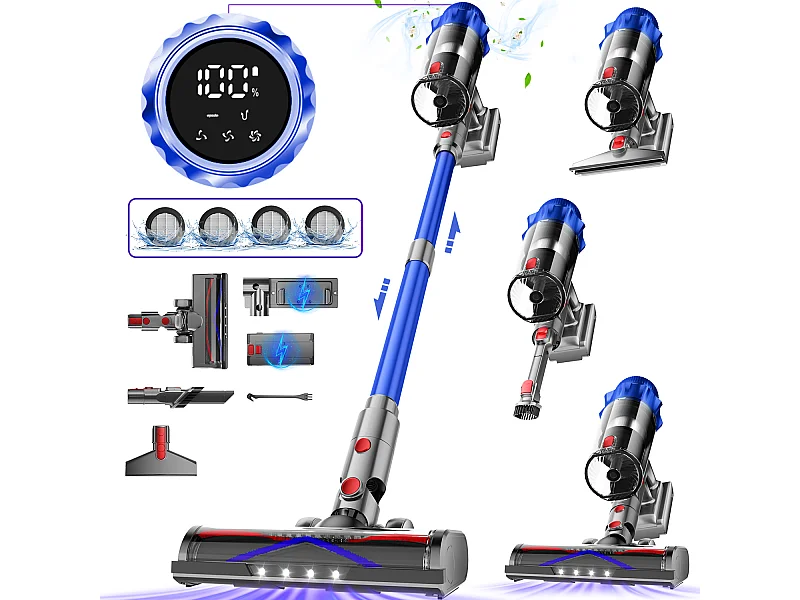 Hiazurm Aspirateur Sans Fil - Aspirateur à Main 65000Pa - 3 Niveaux de Puissance d'Aspiration - Écran LED - Autonomie de 20 à 70 Minutes - 1,8L