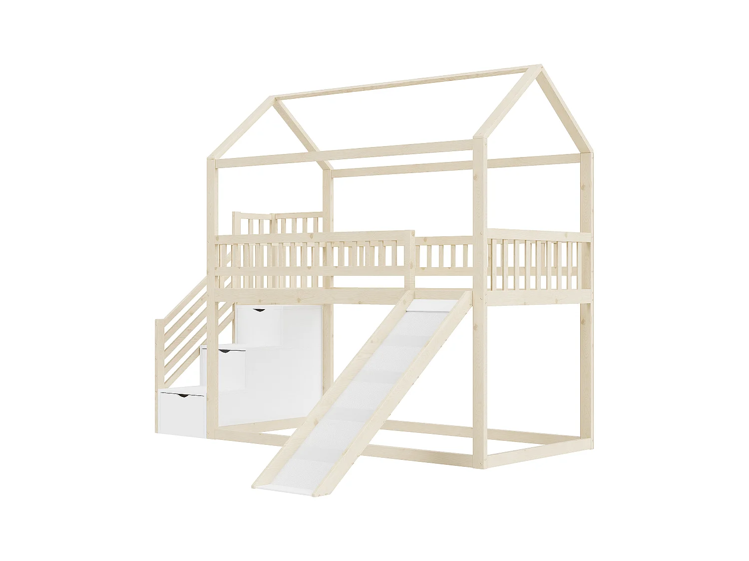 Kinderetagenbett 90*200 cm, Hochbett, mit Rutsche und Stauraumleiter