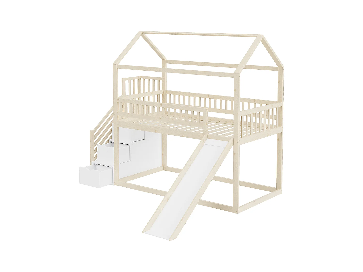 Kinderetagenbett 90*200 cm, Hochbett, mit Rutsche und Stauraumleiter