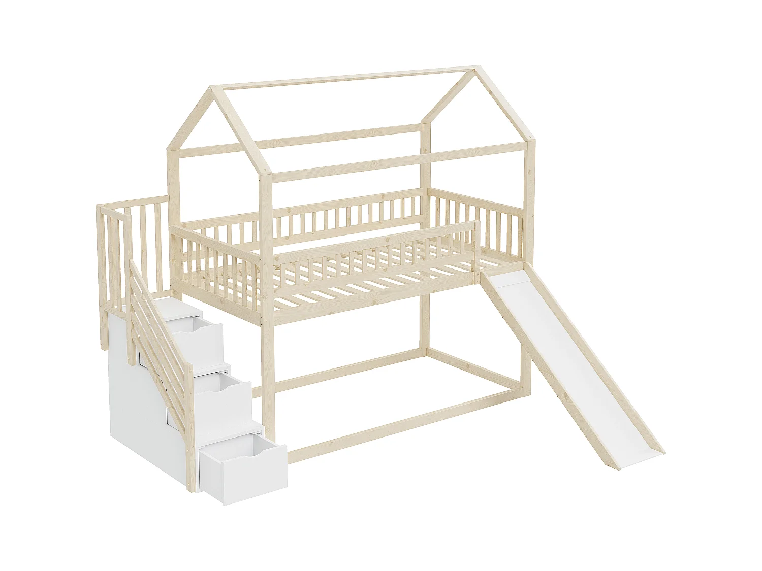 Kinderetagenbett 90*200 cm, Hochbett, mit Rutsche und Stauraumleiter