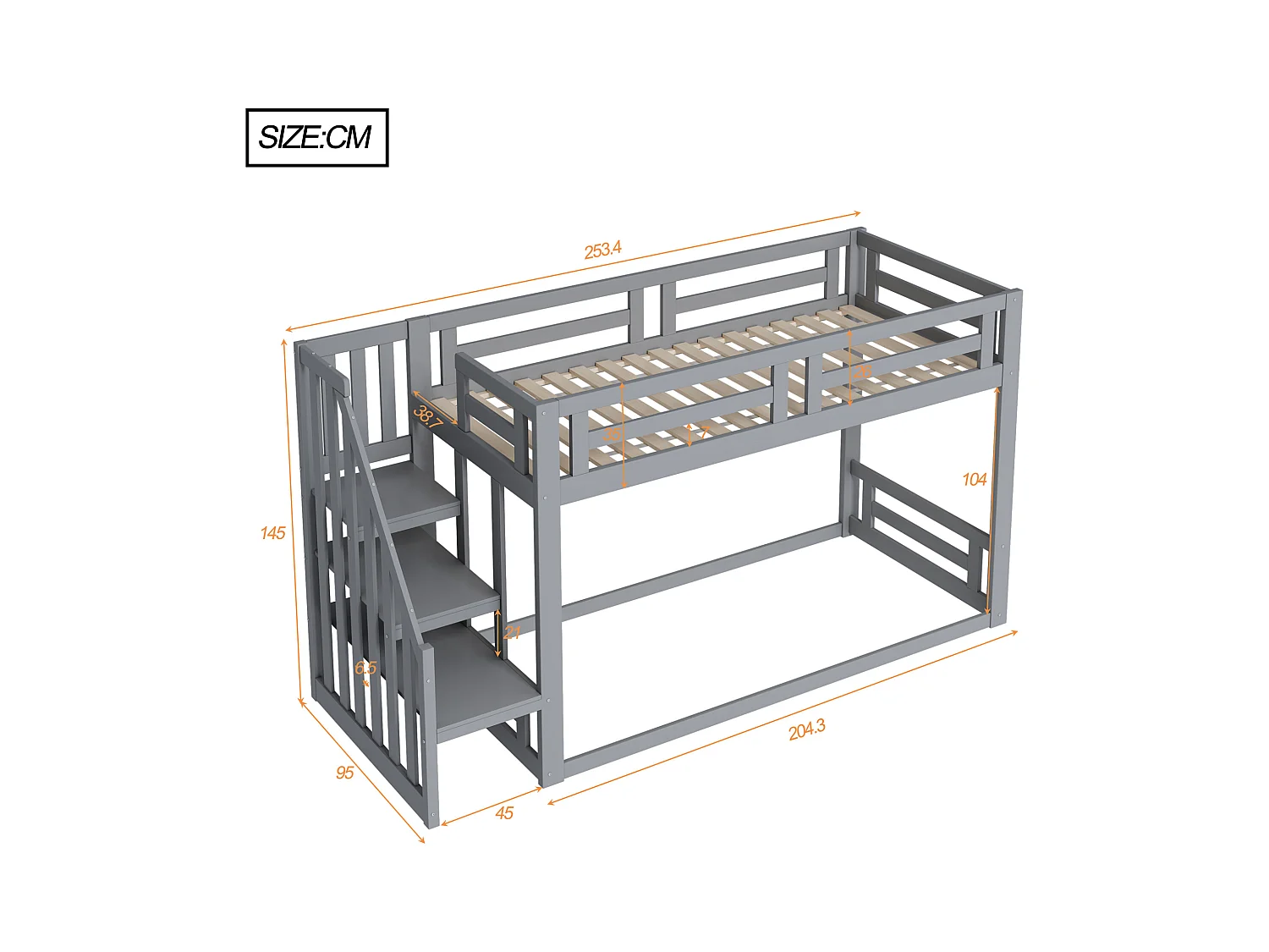 Letto per bambini 90 x 200 cm, letto a castello basso con scaletta di sicurezza