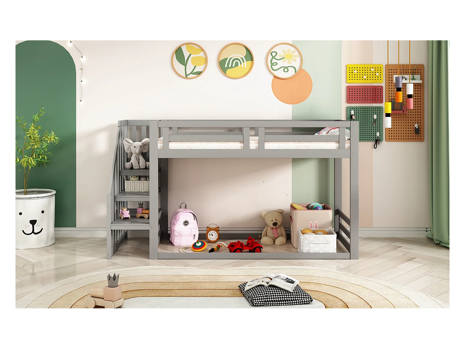 Letto per bambini 90 x 200 cm, letto a castello basso con scaletta di sicurezza