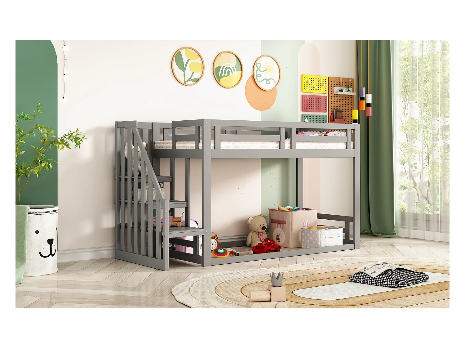 Letto per bambini 90 x 200 cm, letto a castello basso con scaletta di sicurezza