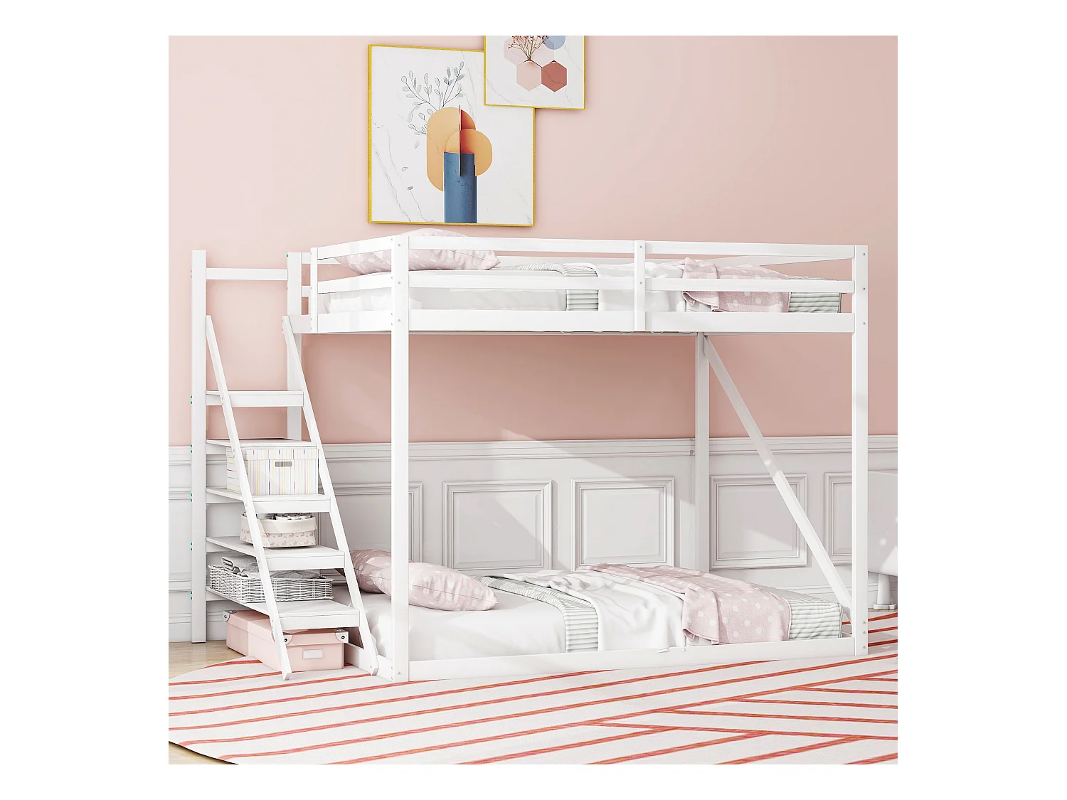 Cama alta infantil de 140 x 200 cm con escalera de seguridad