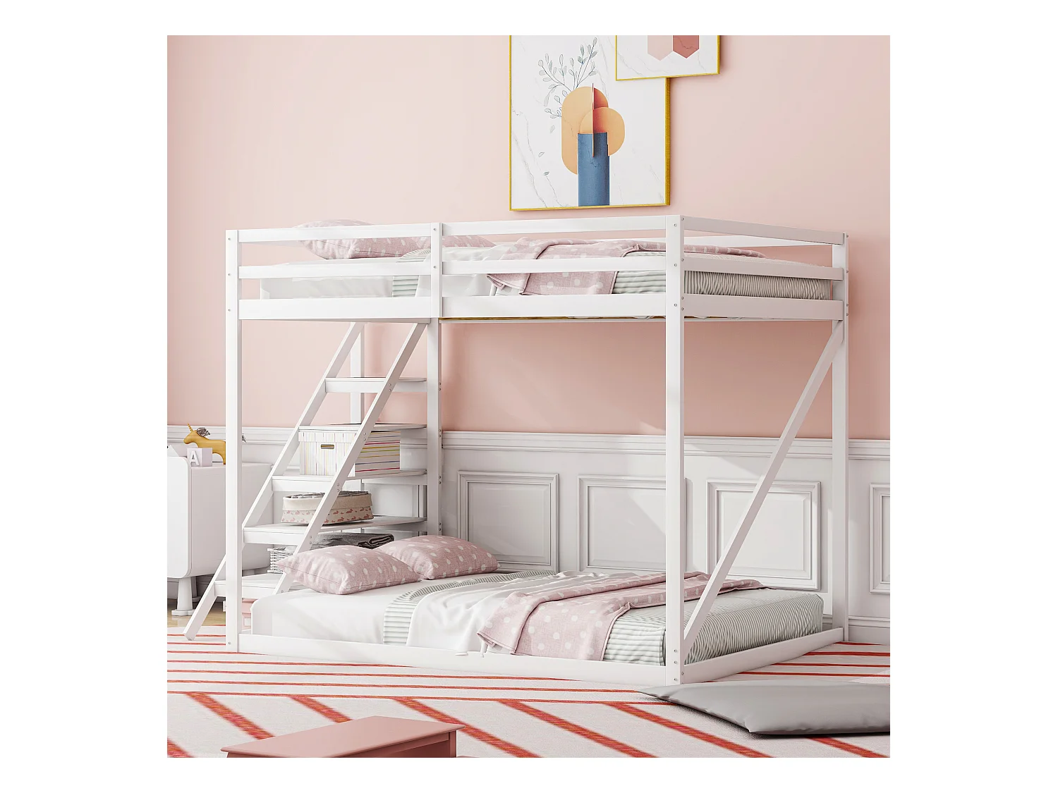 Cama alta infantil de 140 x 200 cm con escalera de seguridad