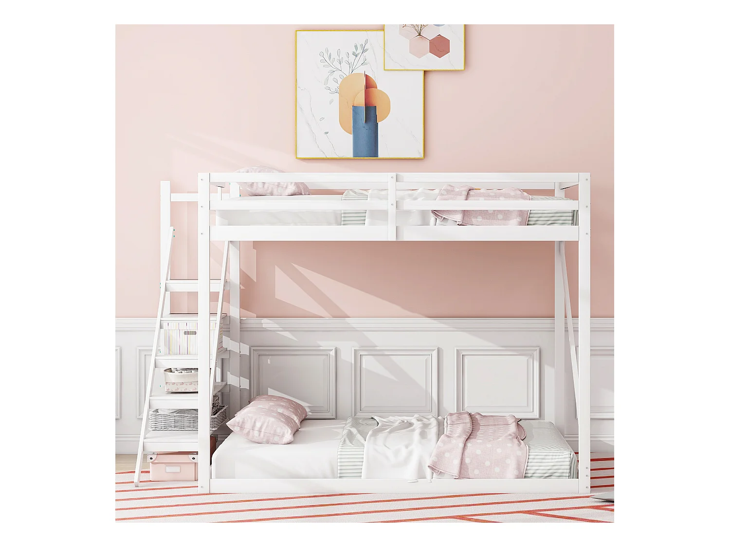 Cama alta infantil de 140 x 200 cm con escalera de seguridad