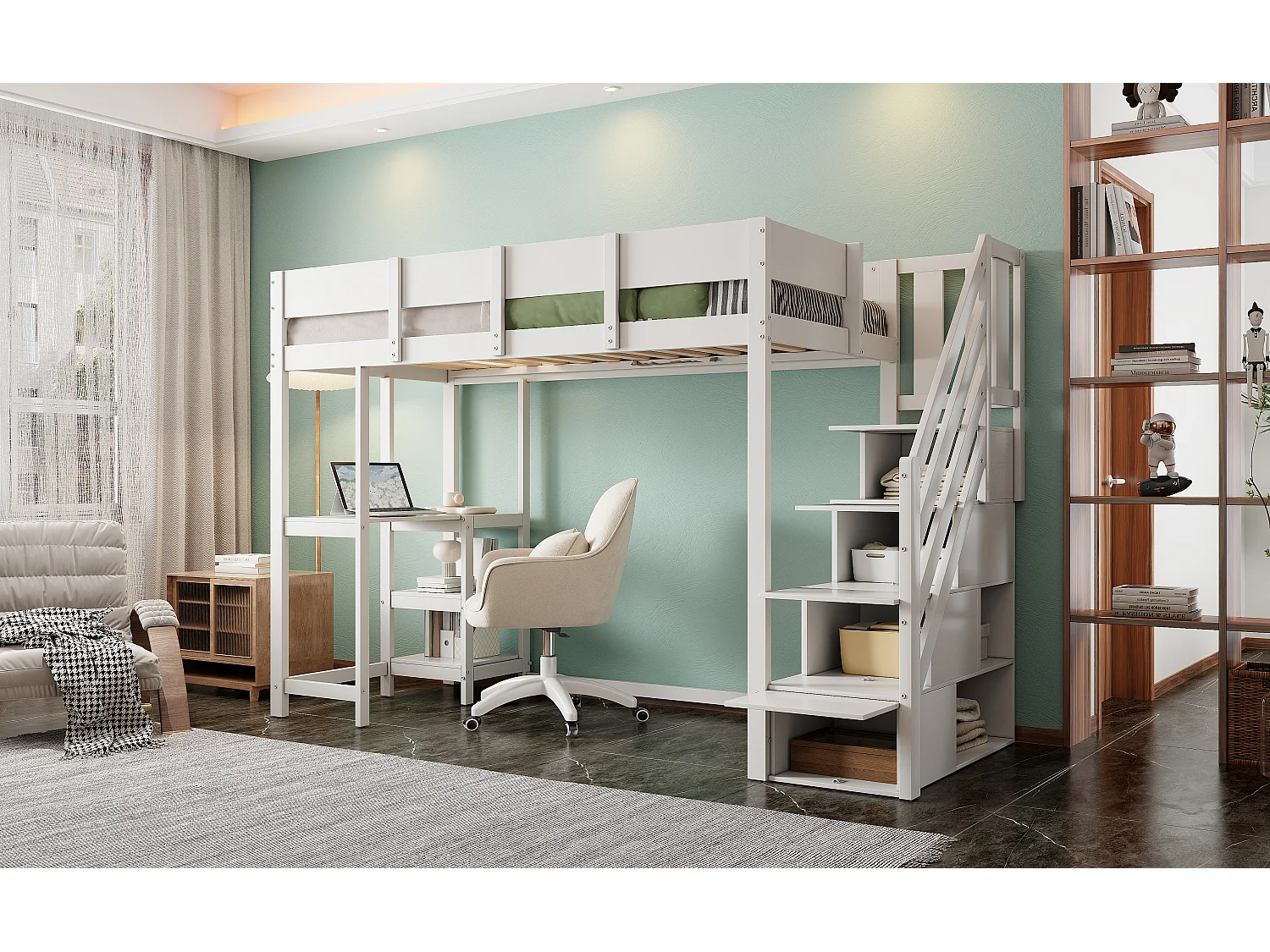 Multifunctioneel stapelbed met opbergruimte, hoogslaper met plank