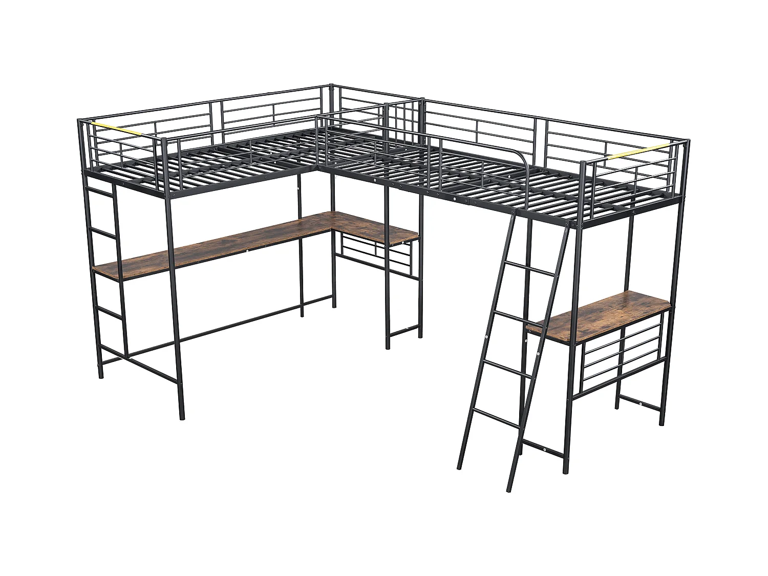 Lit mezzanine 90 x 200 cm, deux lits superposés, table sous le lit, double escalier