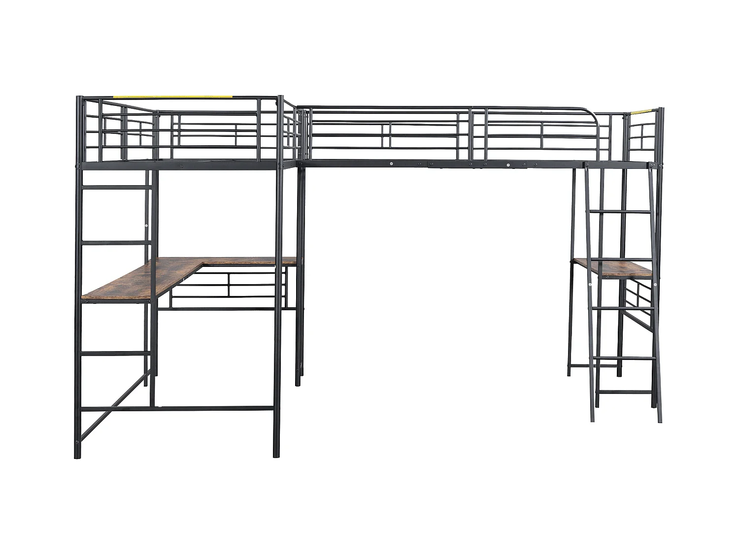 Lit mezzanine 90 x 200 cm, deux lits superposés, table sous le lit, double escalier