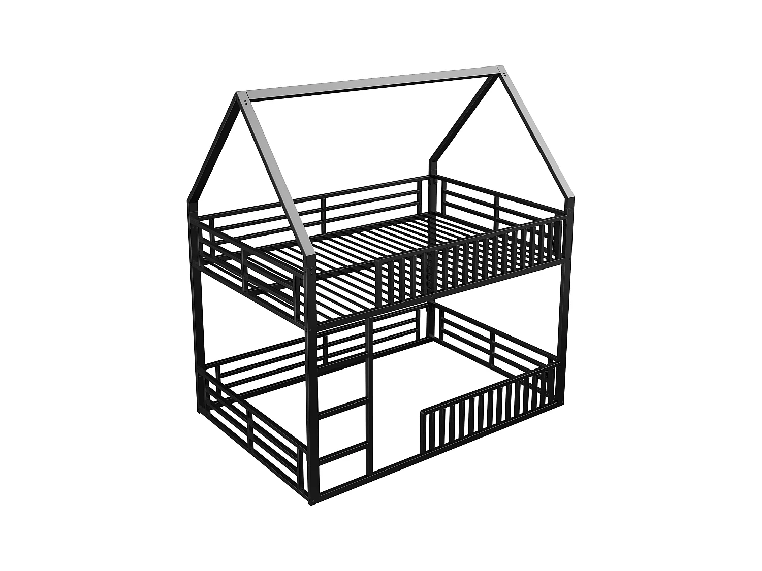 140x200 Haus-Etagenbett mit Zaun und LED-Licht, Schwarz