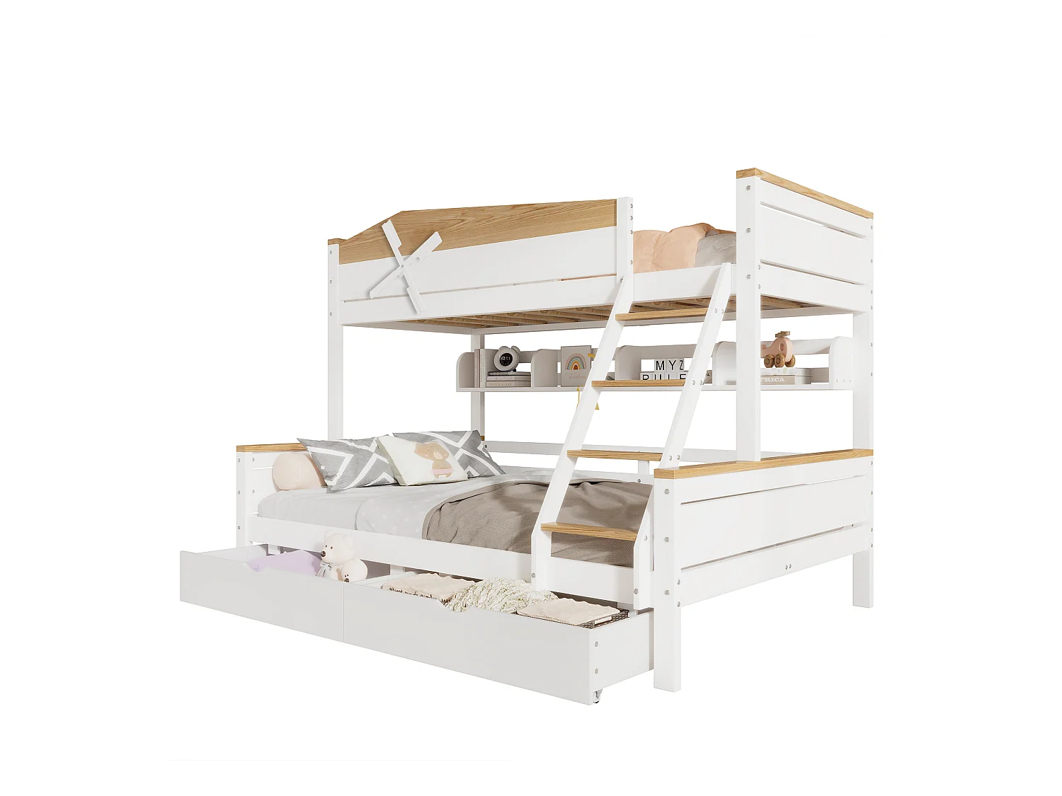 Etagenbett mit Windmühle, mit Regalen,Kinderbett,mit farblich abgesetztem Fallschutzgitter