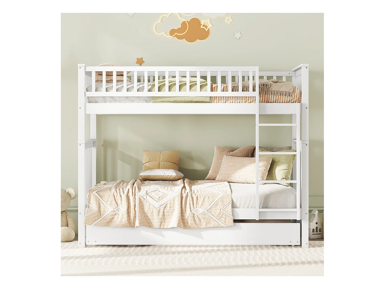 Letti a castello 90 x 200 cm, letti per bambini, letti tripli, letti a castello con letto estraibile