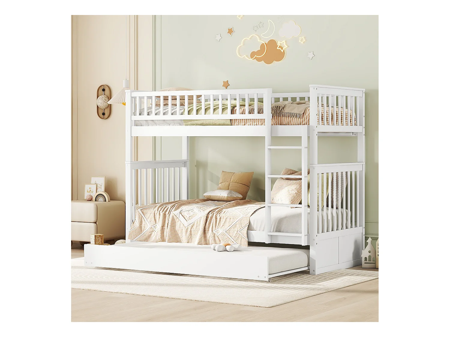 Letti a castello 90 x 200 cm, letti per bambini, letti tripli, letti a castello con letto estraibile