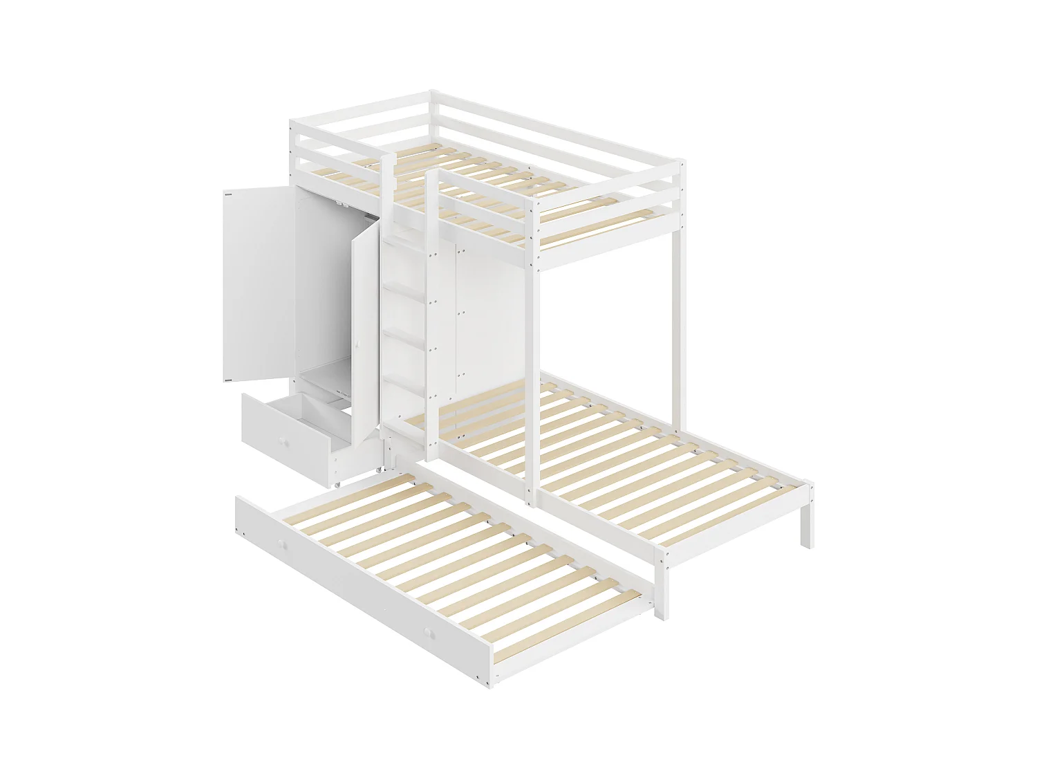 Etagenbett aus Massivholz 90*200 mit Ausziehbett, multifunktionales Kinderbett