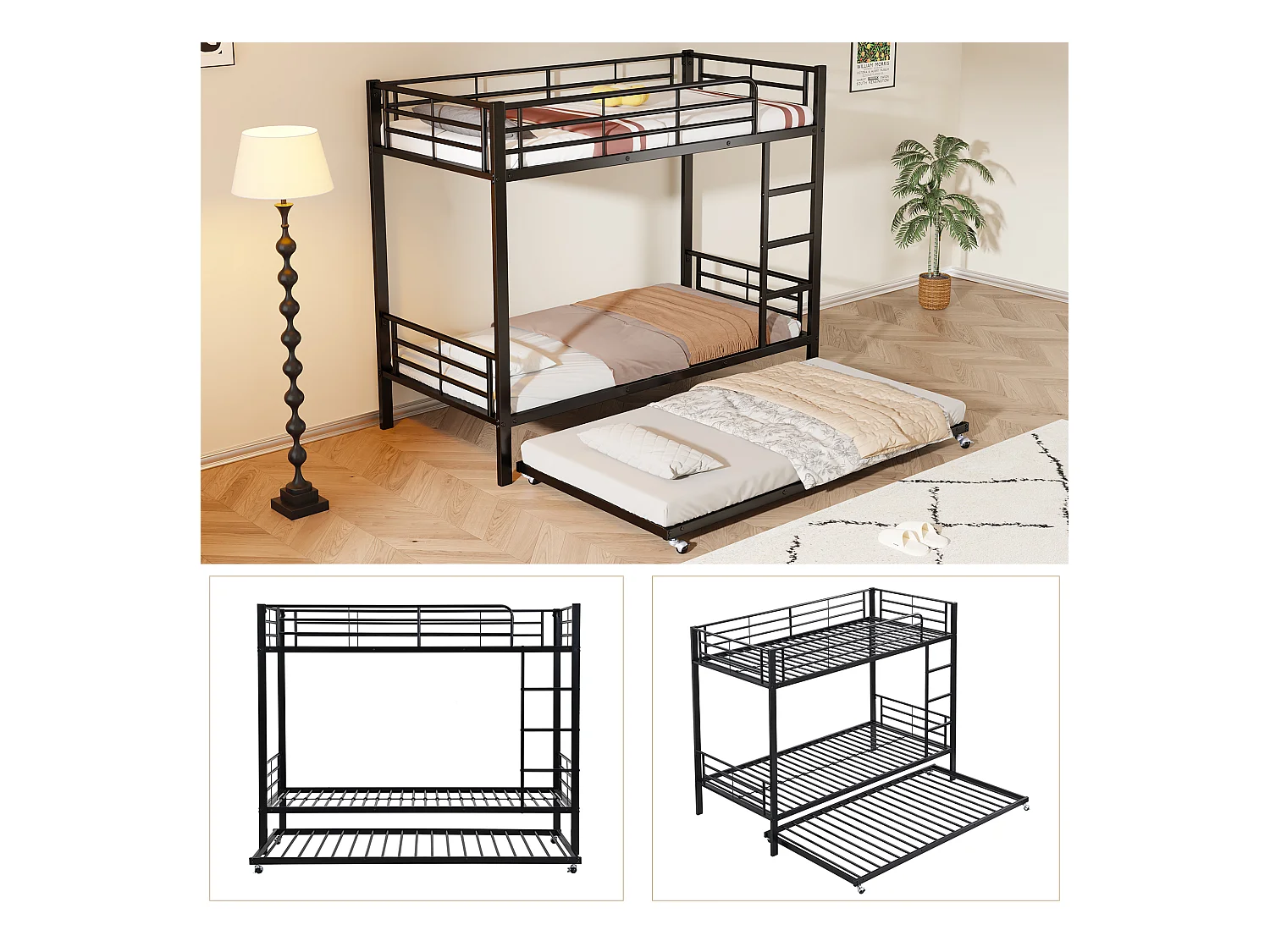 Eisenbett, Etagenbett, Geeignet für Kinder und Jugendliche, mit Ausziehbett