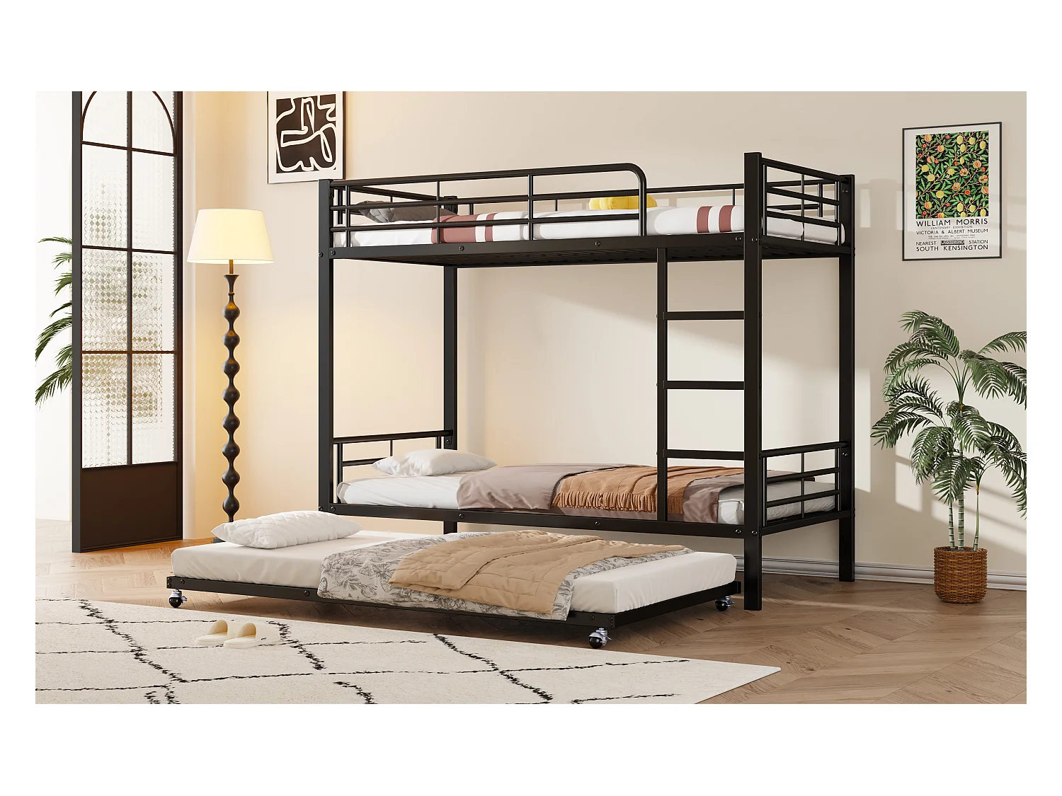 Eisenbett, Etagenbett, Geeignet für Kinder und Jugendliche, mit Ausziehbett