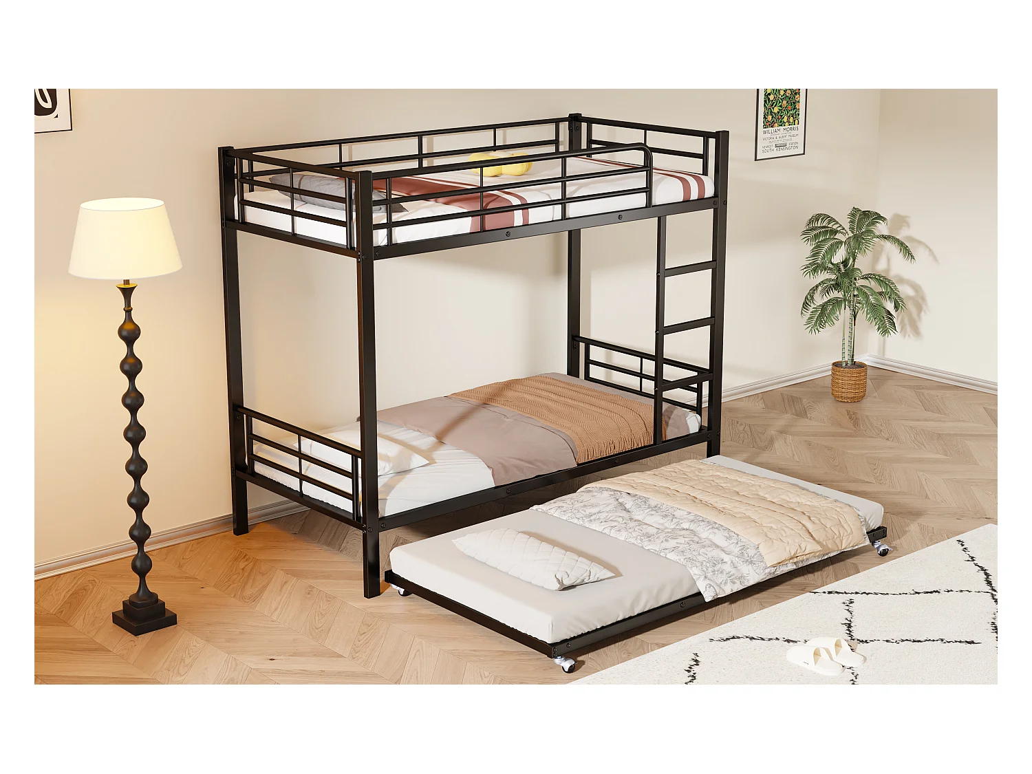 Eisenbett, Etagenbett, Geeignet für Kinder und Jugendliche, mit Ausziehbett