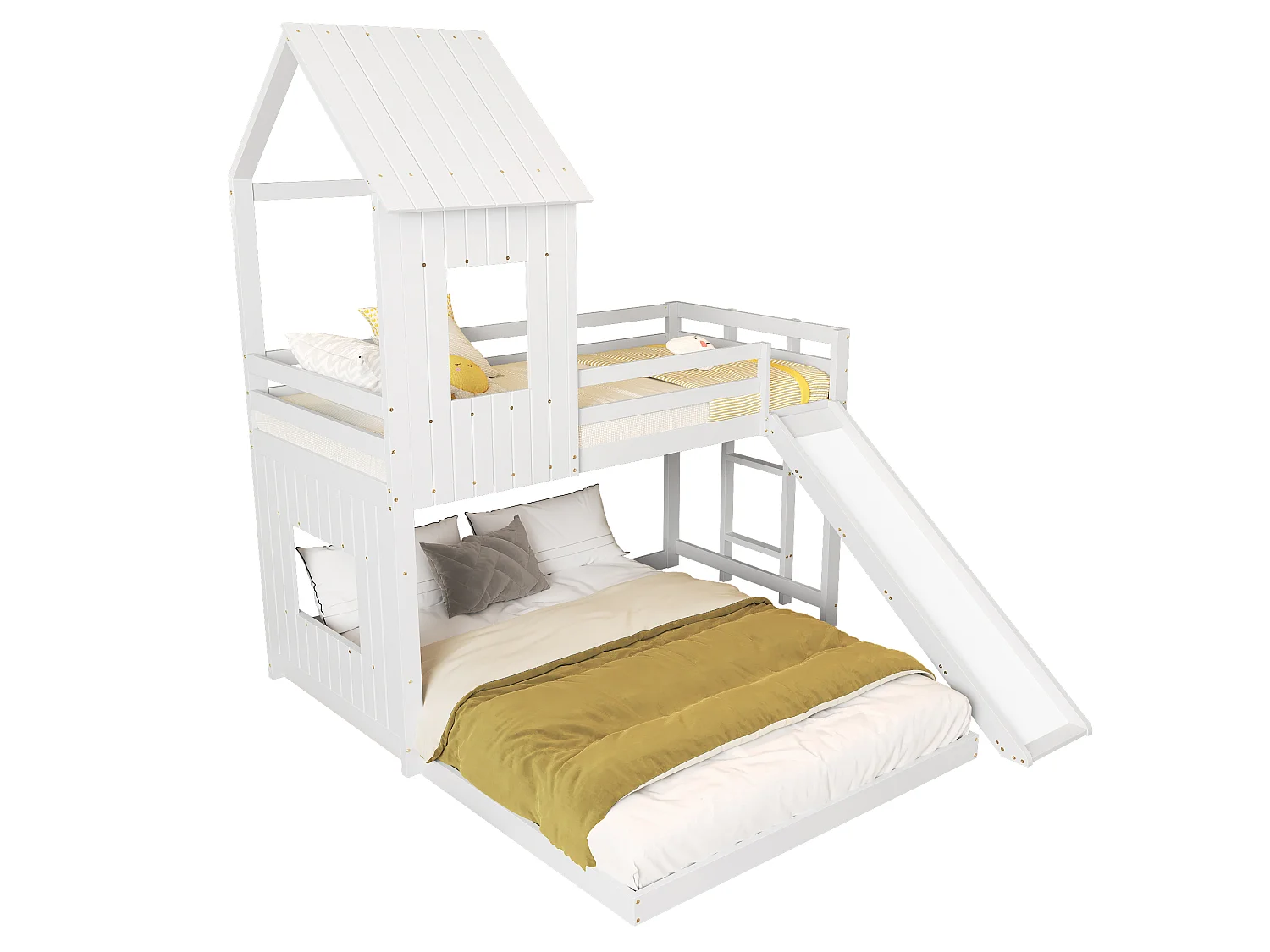 Stapelbed met glijbaan, hoogslaper, kinderbed, met uitvalbeveiliging
