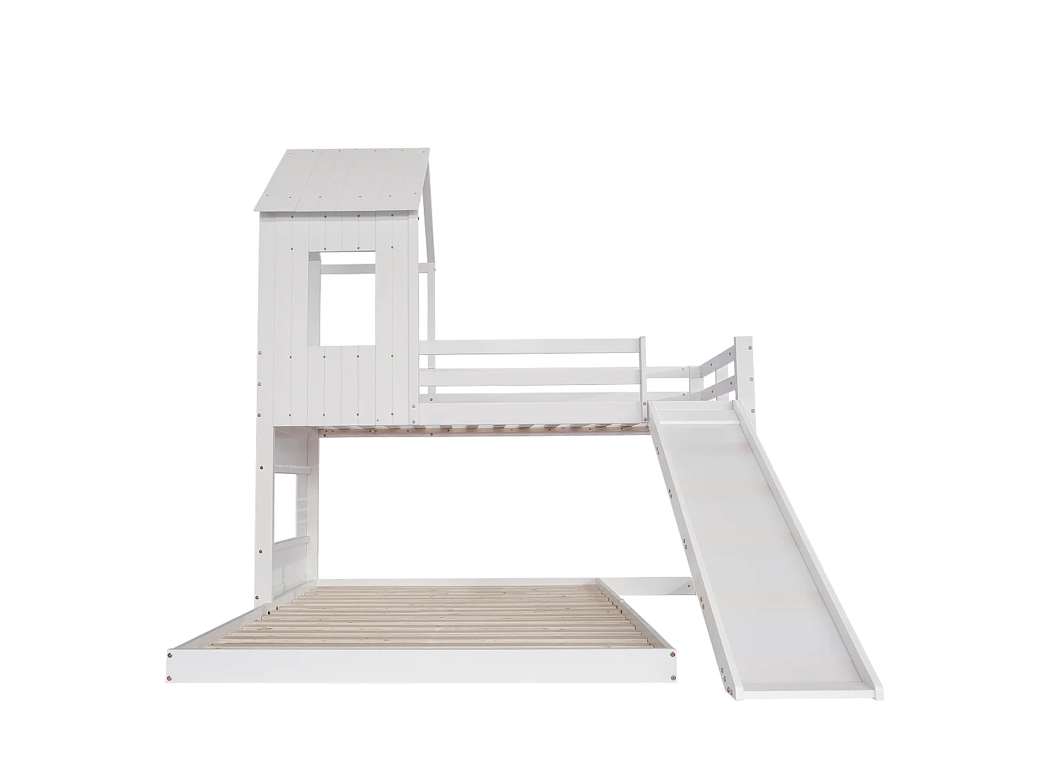 Stapelbed met glijbaan, hoogslaper, kinderbed, met uitvalbeveiliging