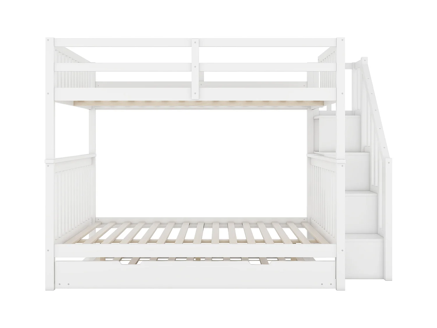 140*200cm Etagenbett, Treppenregal, ausgestattet mit zwei Schubladen, hohe Geländer