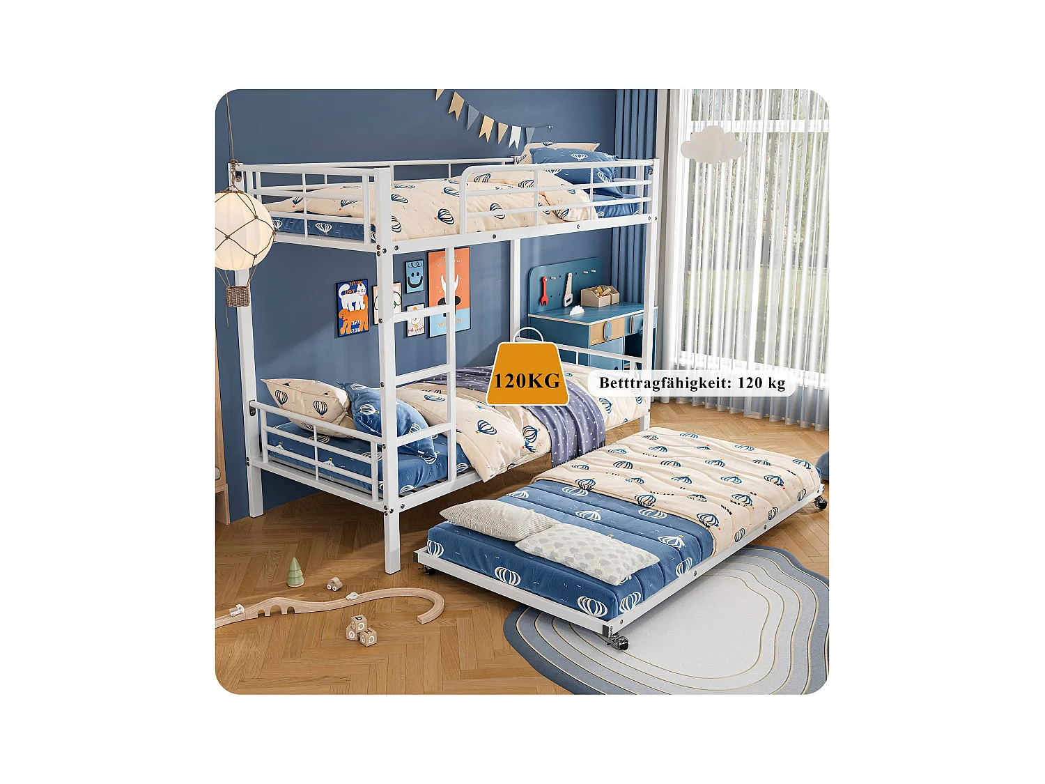 Eisenbett, Etagenbett, Geeignet für Kinder und Jugendliche, mit Ausziehbett