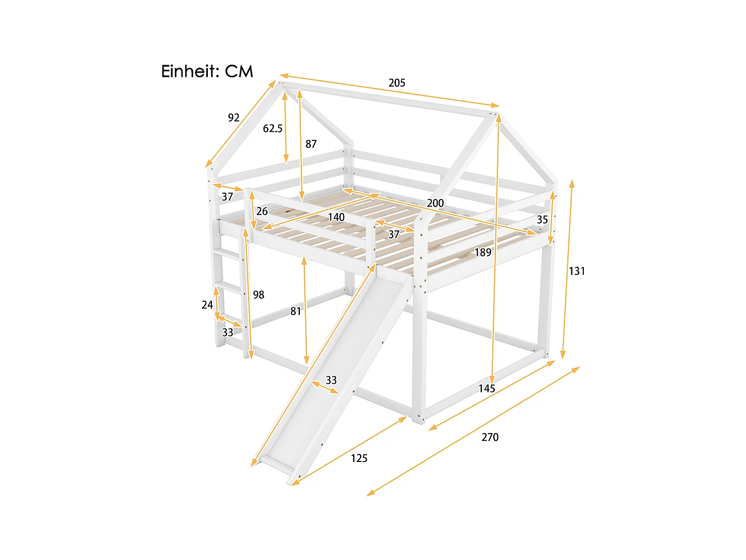 Doppelbett Kinderbett Hausbett Etagenbett mit Rutsche und Leiter