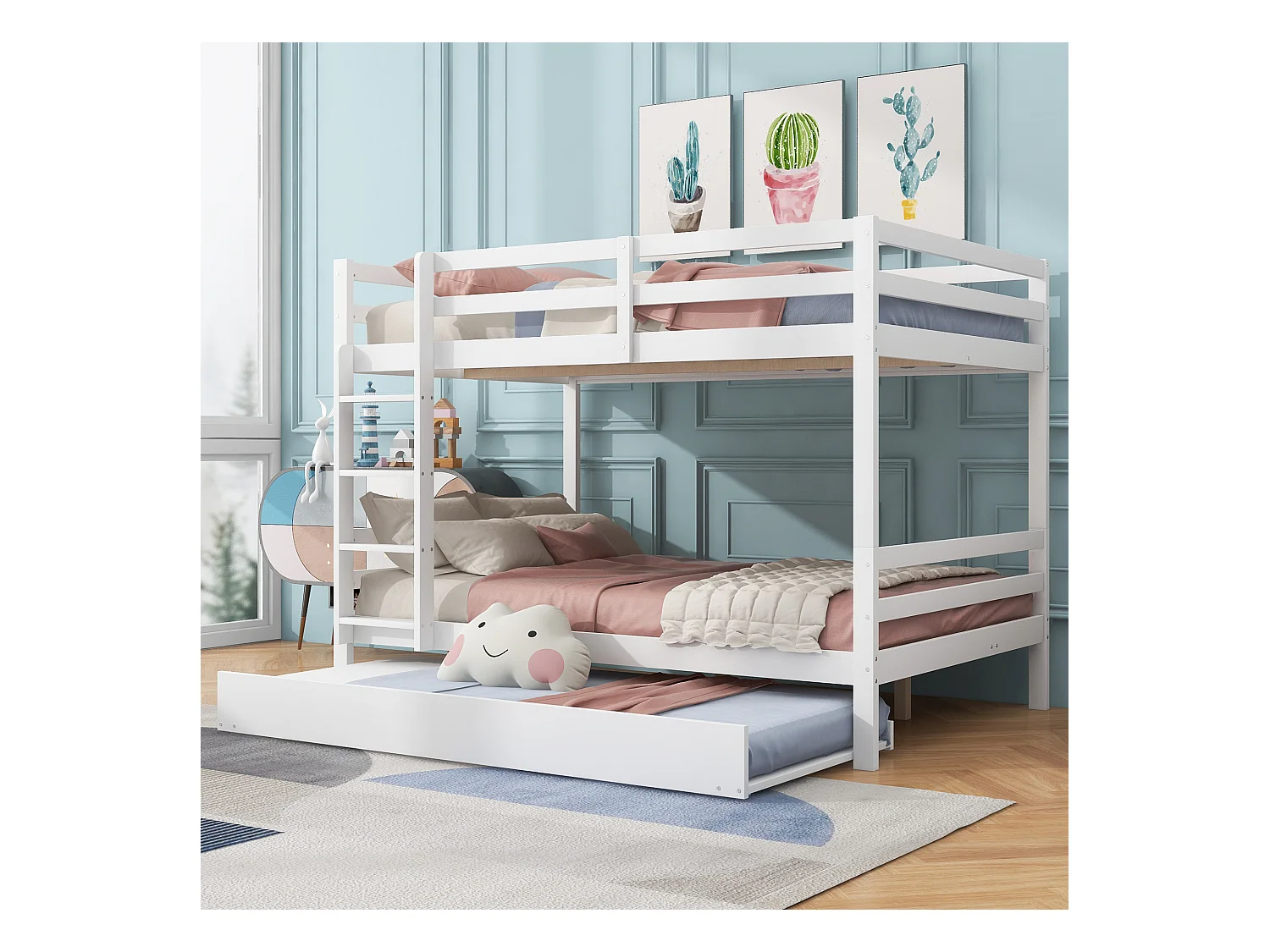 140*200cm Etagenbetten, Kinderbetten, Etagenbetten mit Ausziehbett, Hohe Geländer