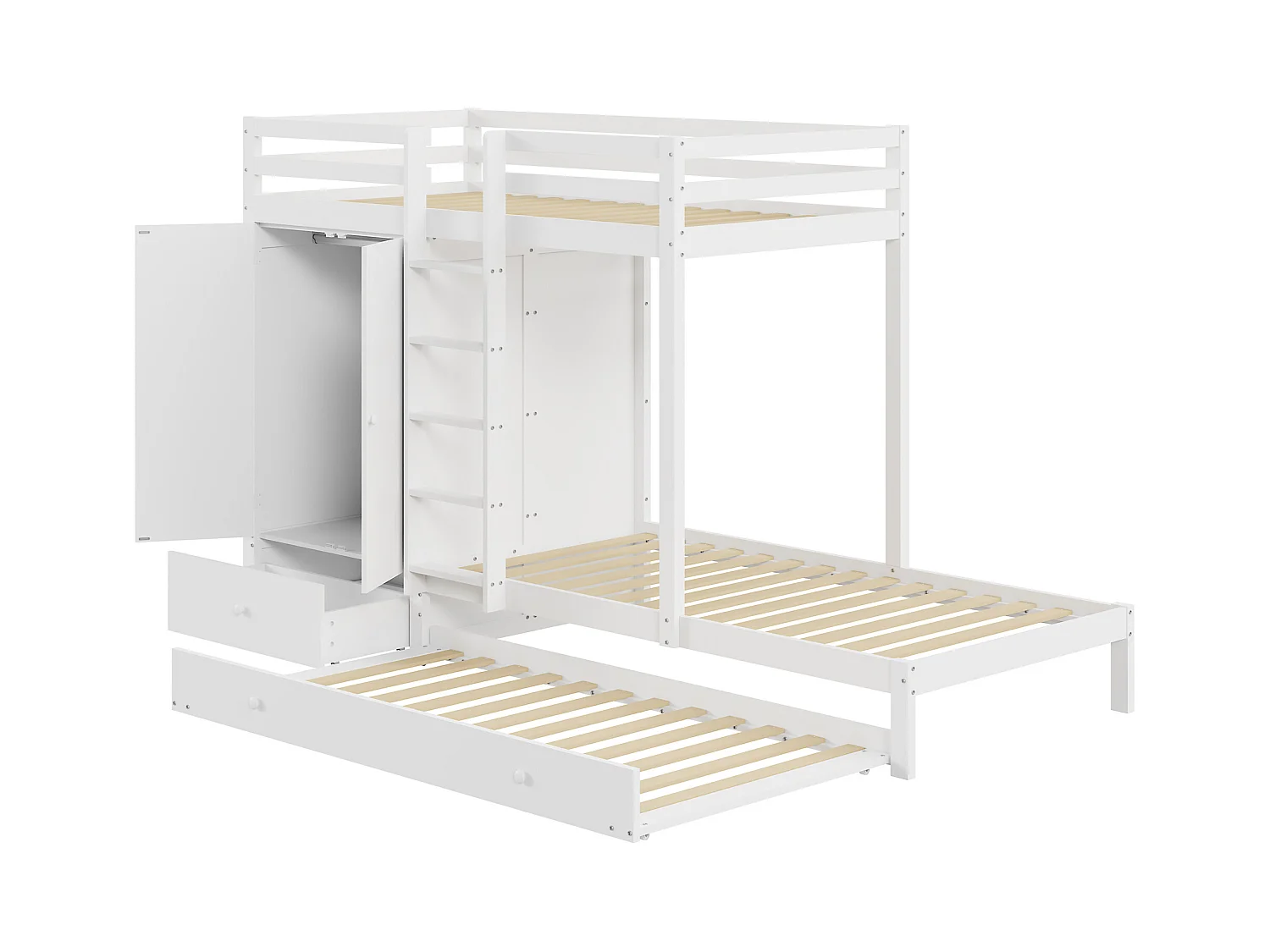 Etagenbett aus Massivholz 90*200 mit Ausziehbett, multifunktionales Kinderbett