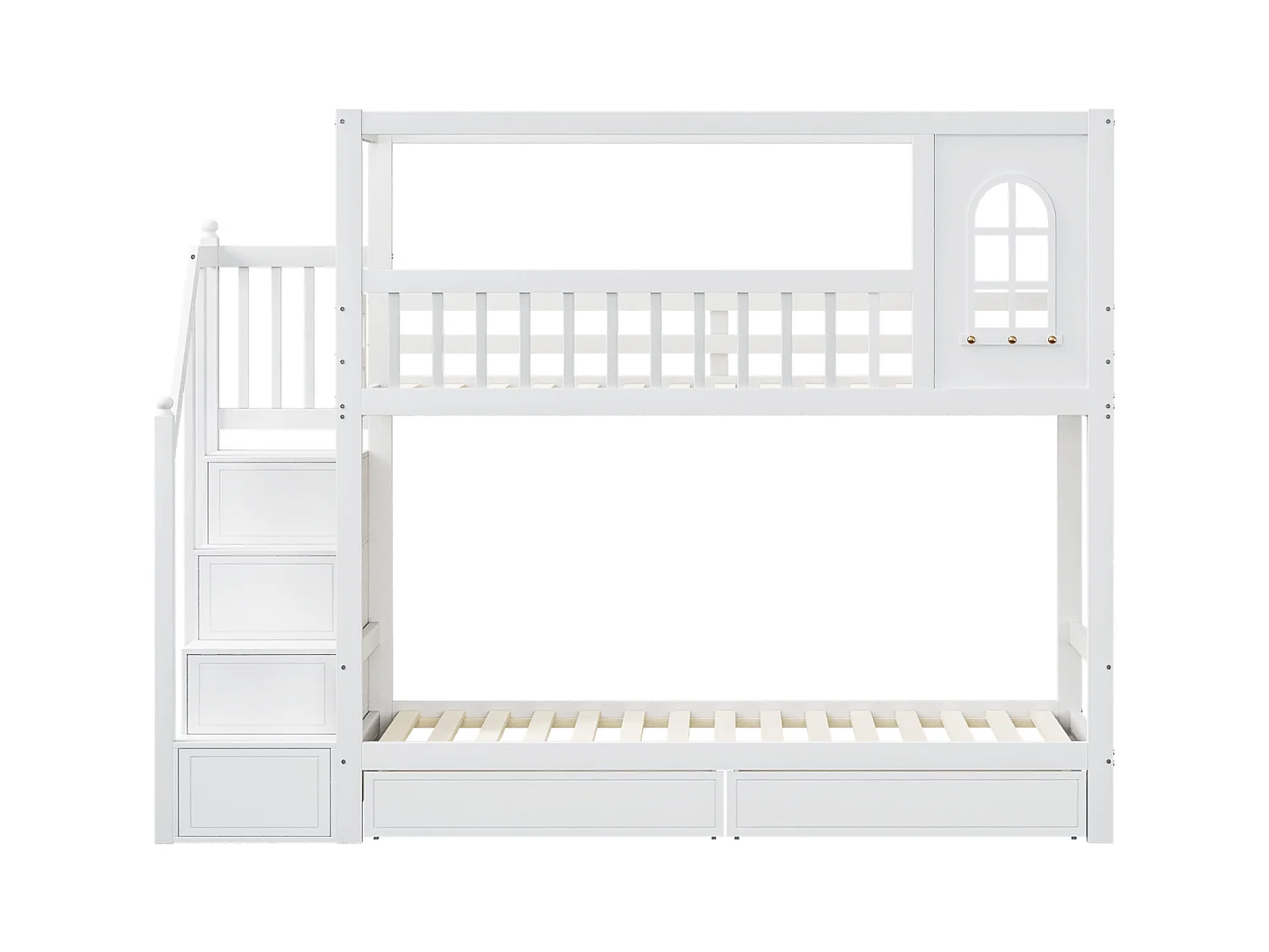Etagenbett Kinderbett 90*200cm, Massivholz Doppelbett, Hausform mit Fenstern