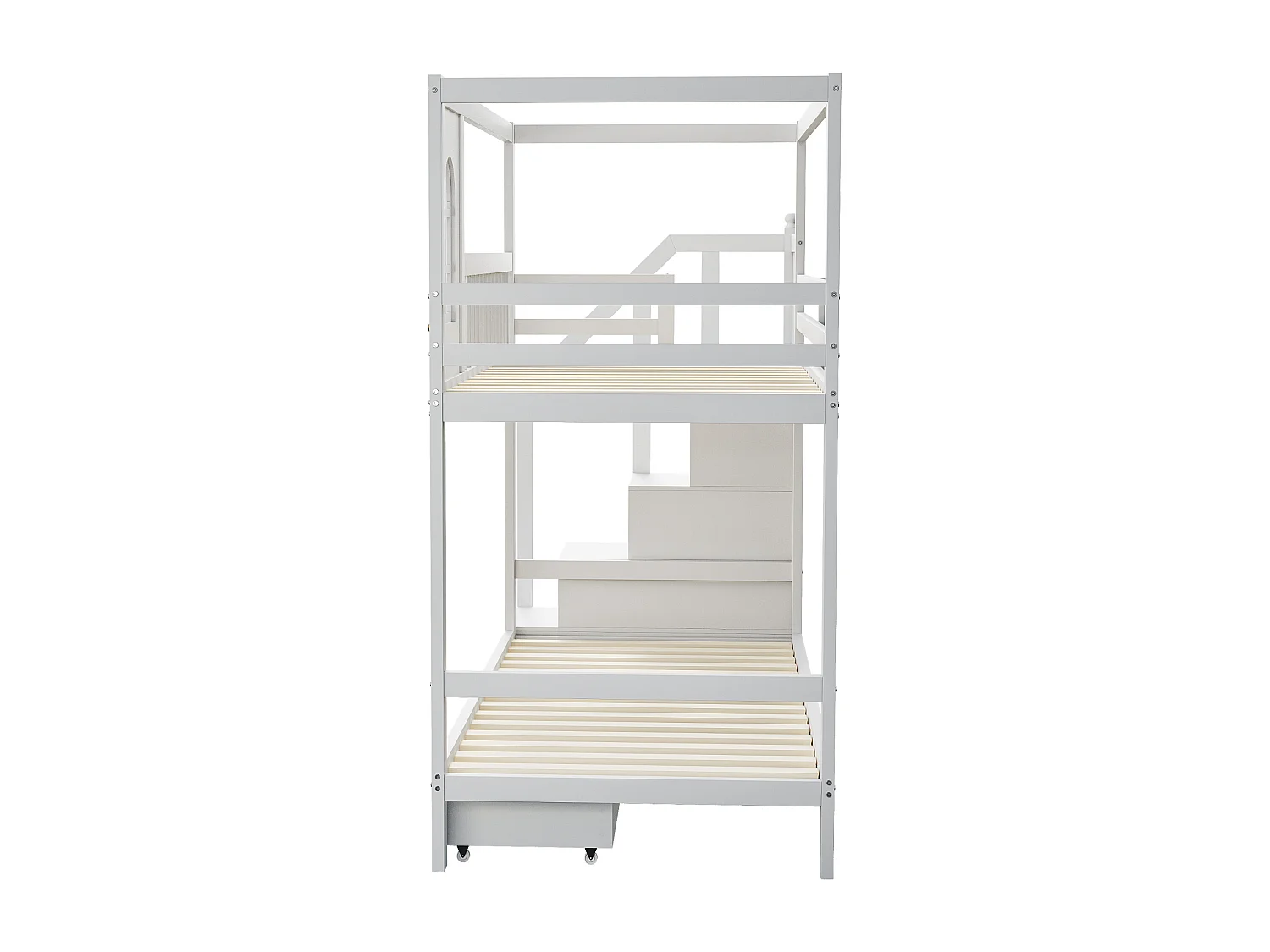 Litera infantil, 90 x 200 cm, cama doble de madera maciza, con forma de casita y ventanas